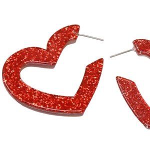 Its Sense Glittery Heart Hoop Earrings Red Pink NWT